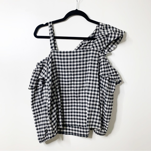 Express Ruffle Off the Shoulder Gingham Blouse Size Small - Picture 5 of 6